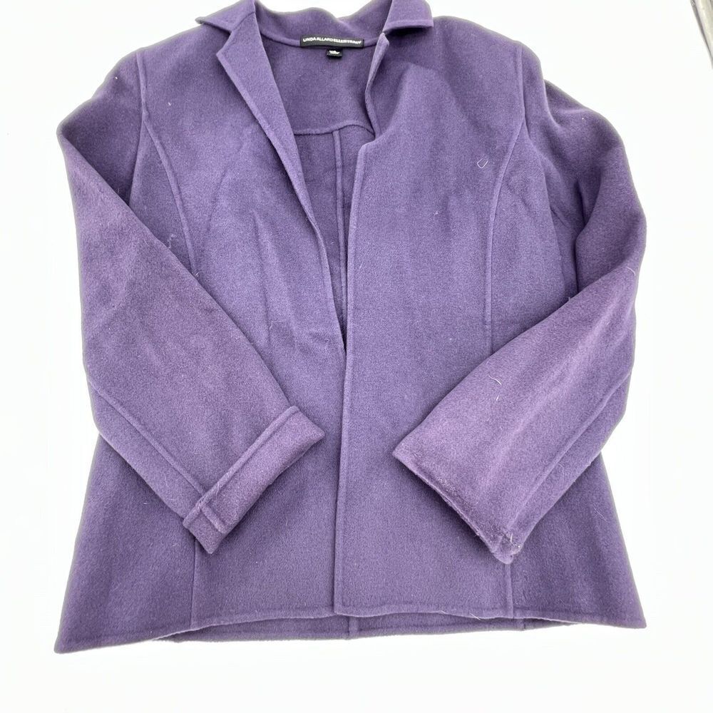 Linda Allard Ellen Tracy 100% Wool Jacket Open Front Purple Size 6